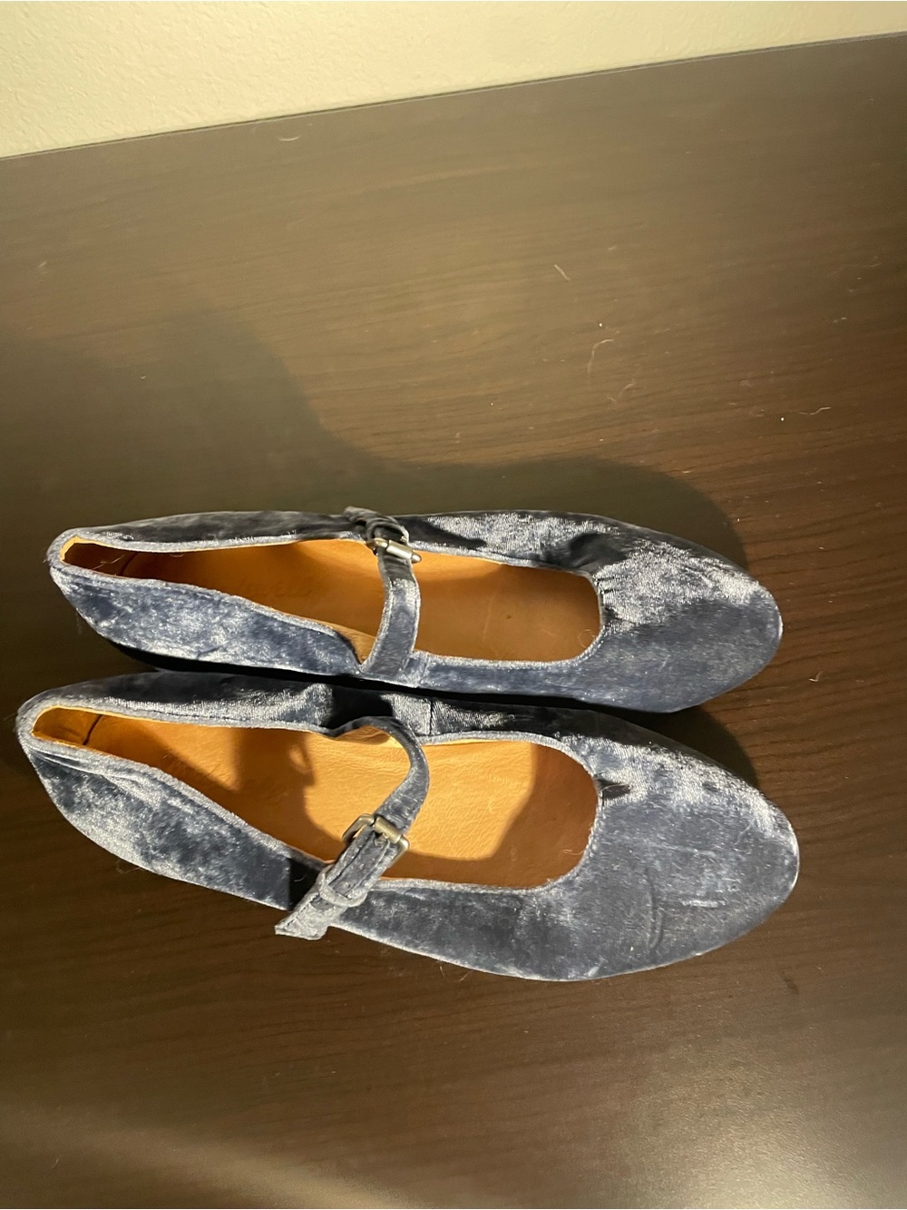 Women's Navy Velvet Mary Jane Ballet Flats